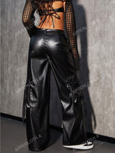 PU Leather Wide Leg Cargo Pants